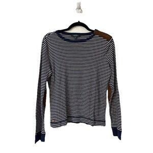Lauren Ralph Lauren XL Blue Striped‎ Equestrian Pullover Sweater Elbow Pads